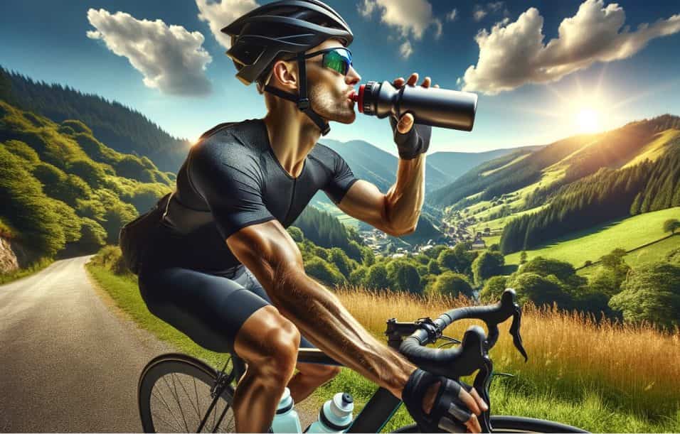 Ciclista che beve da una borraccia