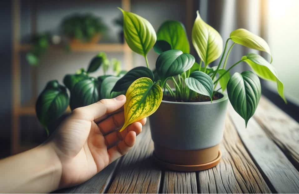 Pothos con foglie gialle