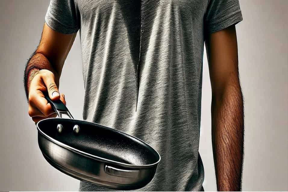 Persona che rimuove una macchia di olio da un tessuto usando bicarbonato di sodio