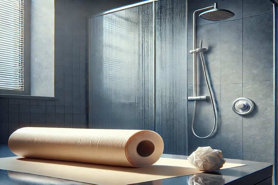 Vetri della doccia puliti e brillanti grazie all'uso della carta da forno contro il calcare.