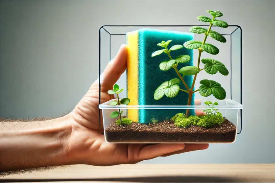 Vecchia spugna riciclata per migliorare la crescita delle piante