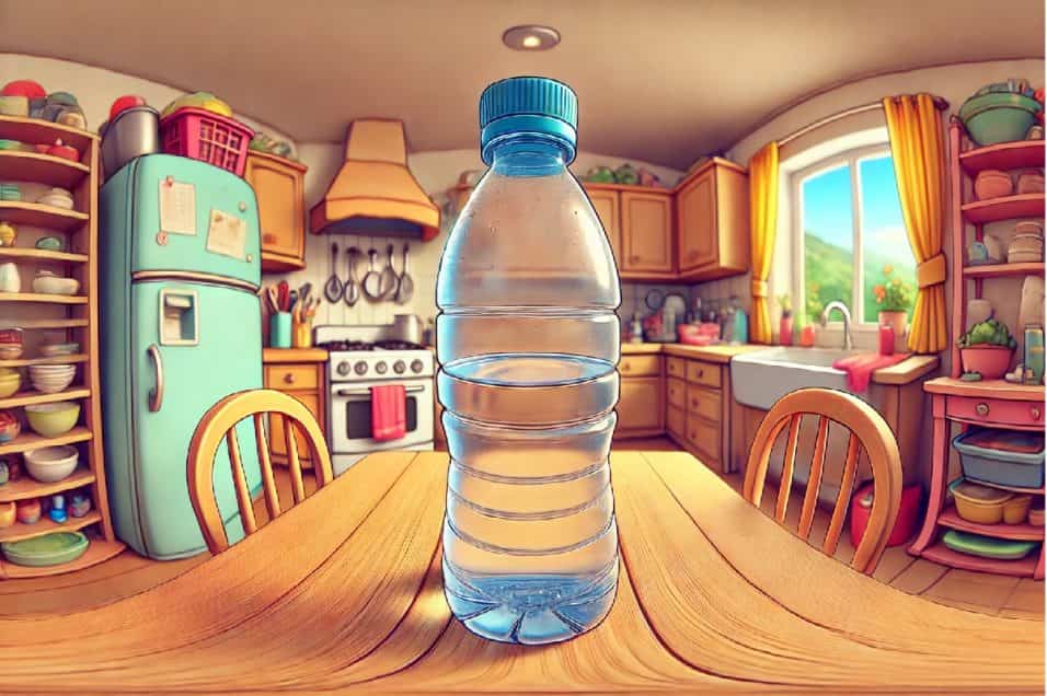 Bottiglia d'acqua aperta esposta all'ambiente naturale.