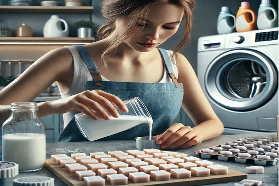 Pastiglie fai da te per il bucato realizzate con bicarbonato, sapone di Marsiglia e oli essenziali.