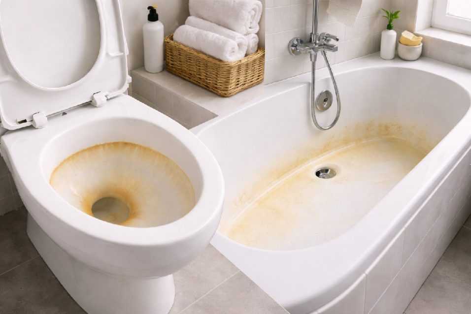 Perché il WC e la vasca ingialliscono nel tempo e quali rimedi semplici permettono di eliminare il giallo causato da calcare e residui dell’acqua.