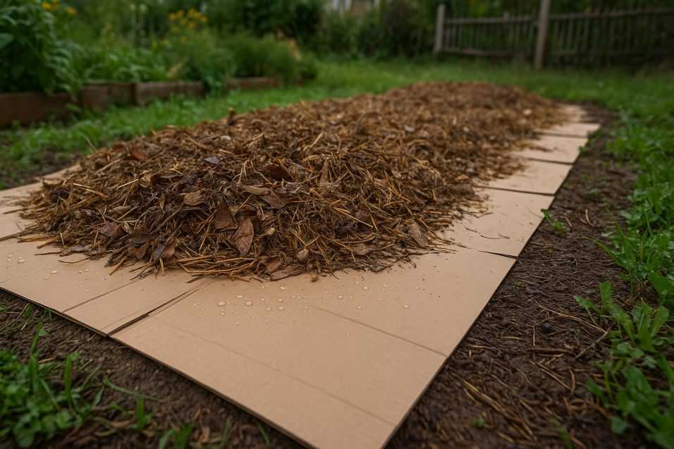 Protezione naturale del terreno con cartone e materiali organici per mantenere il giardino sano, morbido e fertile durante l’inverno.