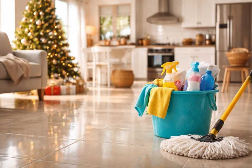 Pavimento pulito e brillante dopo le feste: la casa torna igienica e ordinata come prima.