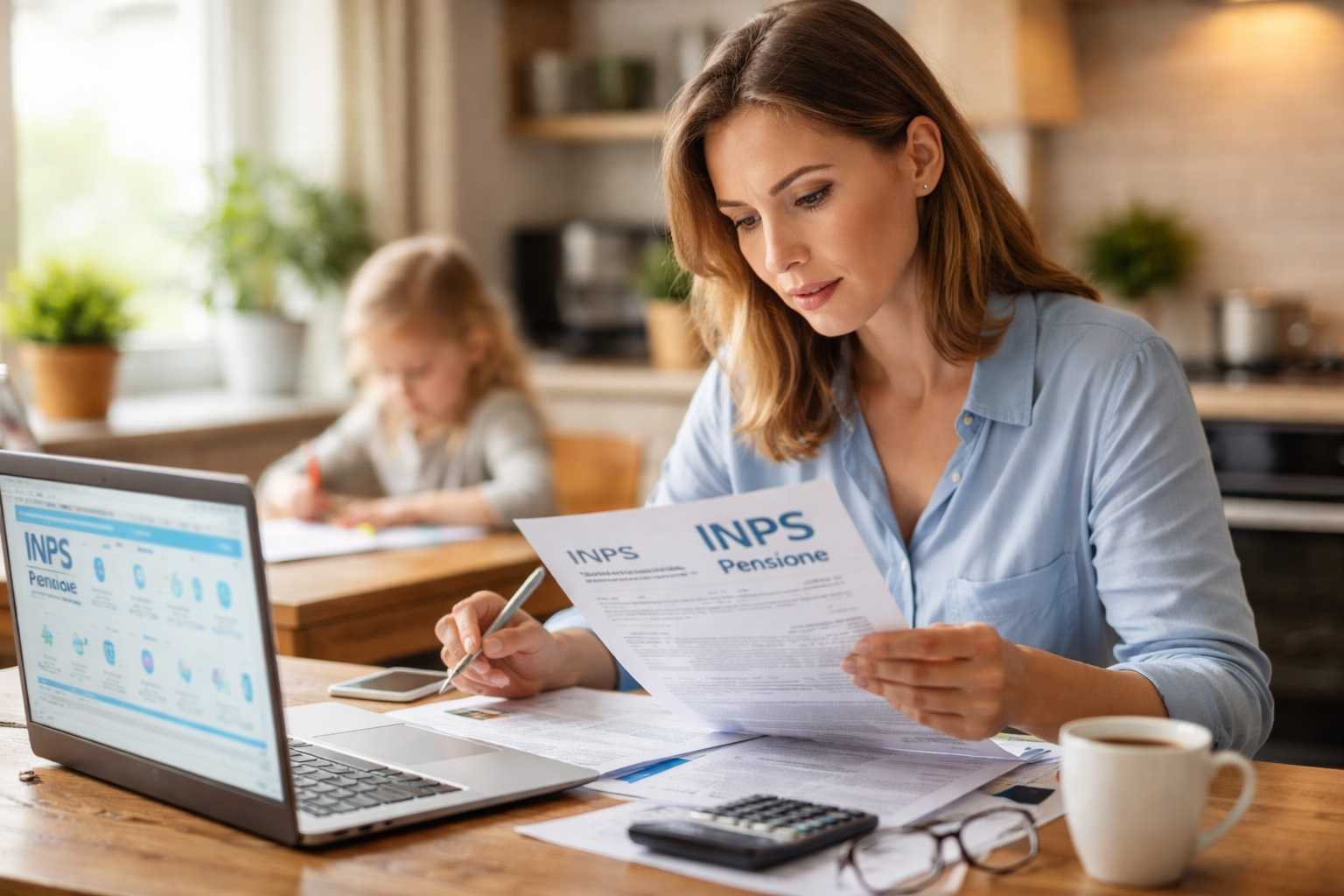 Madre lavoratrice che verifica i contributi INPS legati alla maternità, un diritto poco conosciuto che permette di recuperare periodi utili per la pensione e ridurre i buchi contributivi.