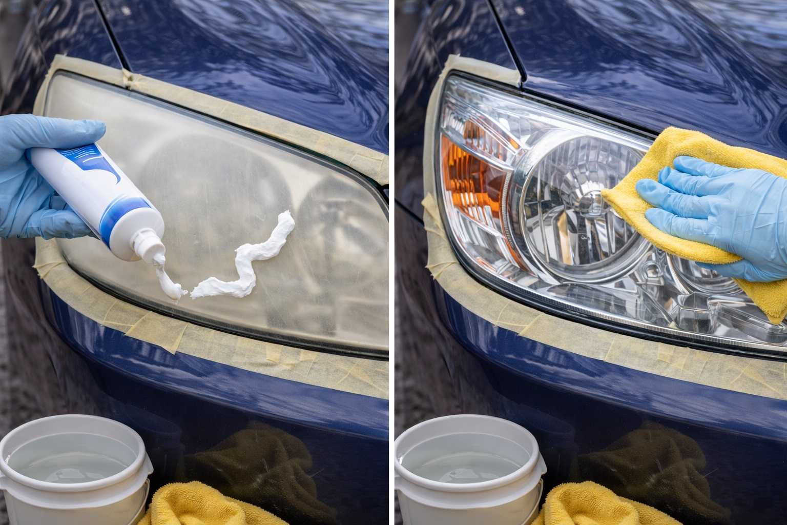 Lucidatura dei fari auto ingialliti con dentifricio e panno in microfibra