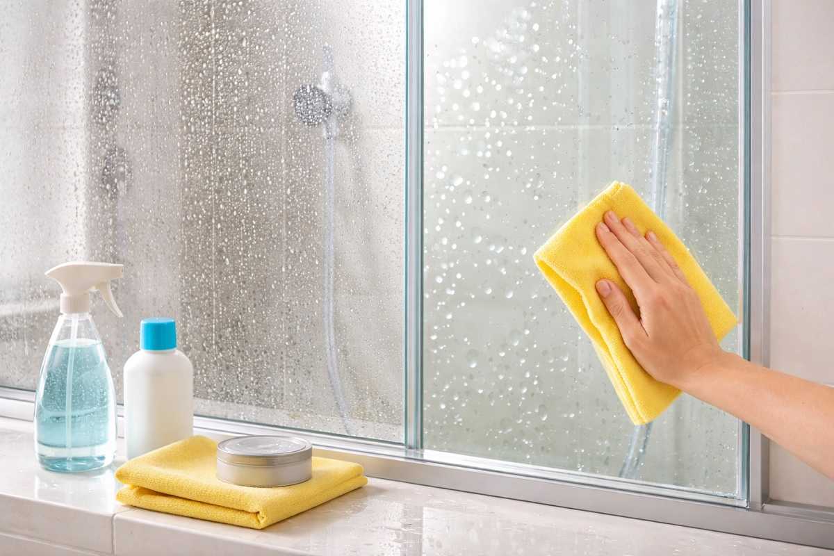 Vetro della doccia senza calcare con effetto idrorepellente che fa scivolare l’acqua