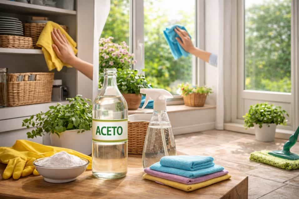Aceto nelle pulizie di primavera per sgrassare, deodorare e pulire tutta la casa in modo naturale