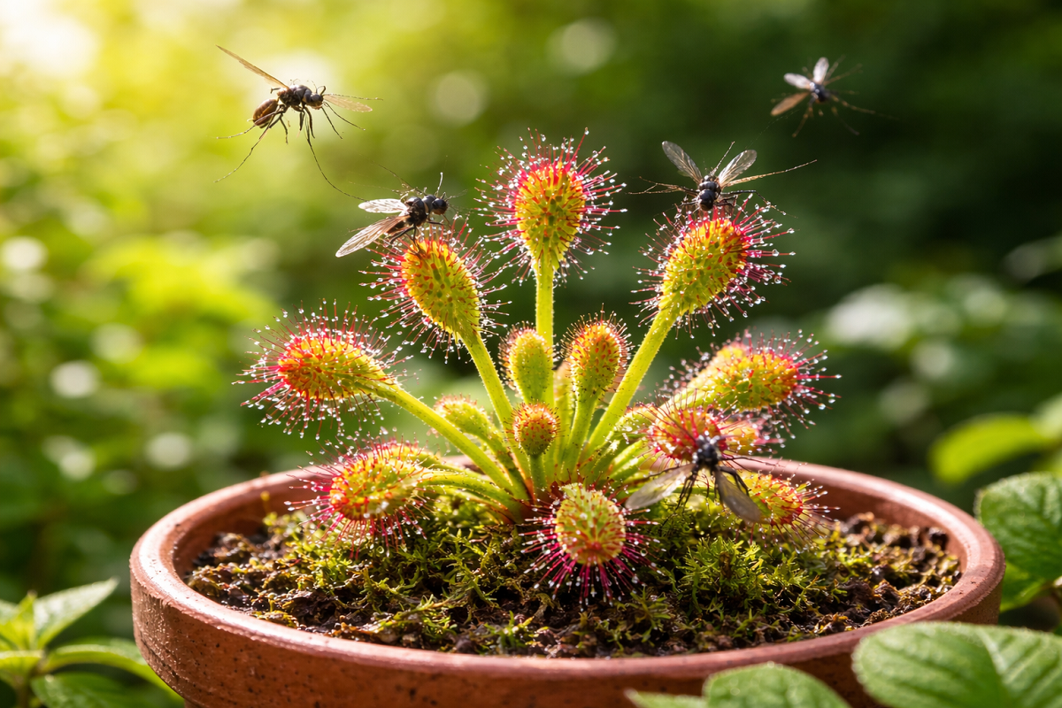 Drosera carnivora coltivata in primavera per ridurre le zanzare in modo naturale.