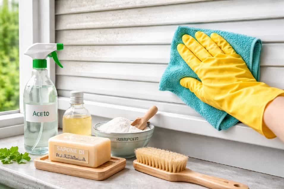 Pulizia veloce delle tapparelle con panno e prodotti naturali senza smontarle