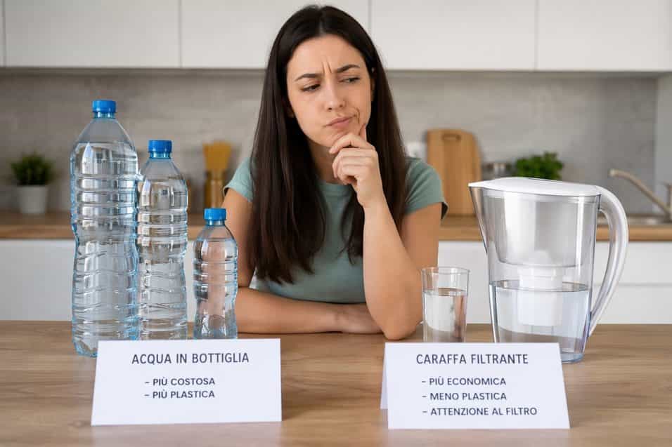 Acqua in bottiglia o caraffa filtrante? Scopri costi reali, test di laboratorio, rischi e quanto puoi risparmiare ogni anno con la scelta giusta.