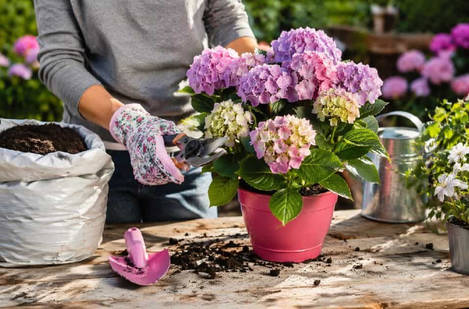 Ortensia rigogliosa tutta l’estate: guida completa su potatura, rinvaso e concimazione per ottenere fiori grandi e sani con tecniche semplici ed efficaci.