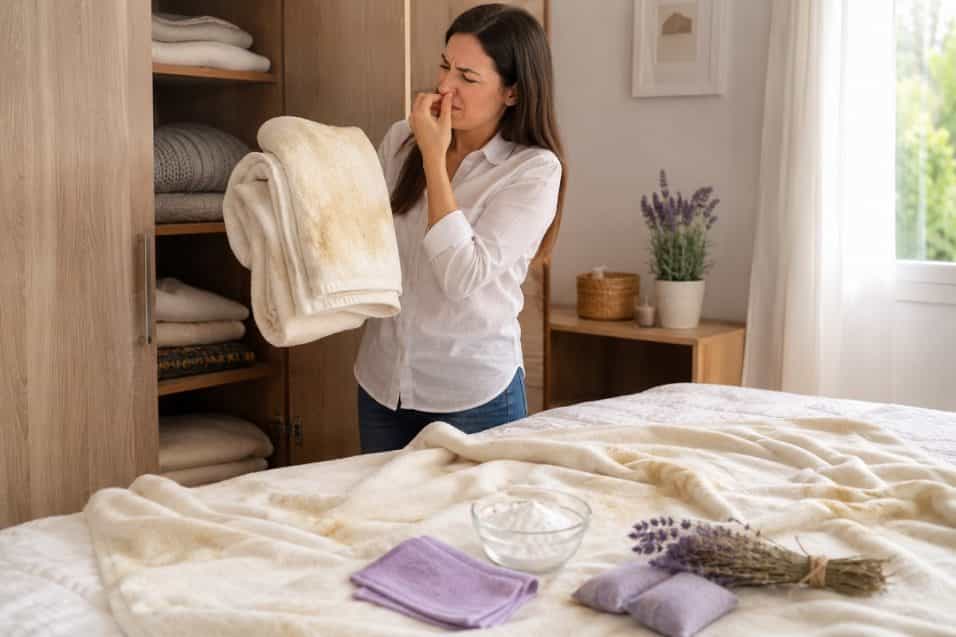 Il rimedio della nonna per togliere l’odore di chiuso dalle coperte conservate nell’armadio: bicarbonato, aloni gialli, lavaggio corretto e pulizia dell’armadio.