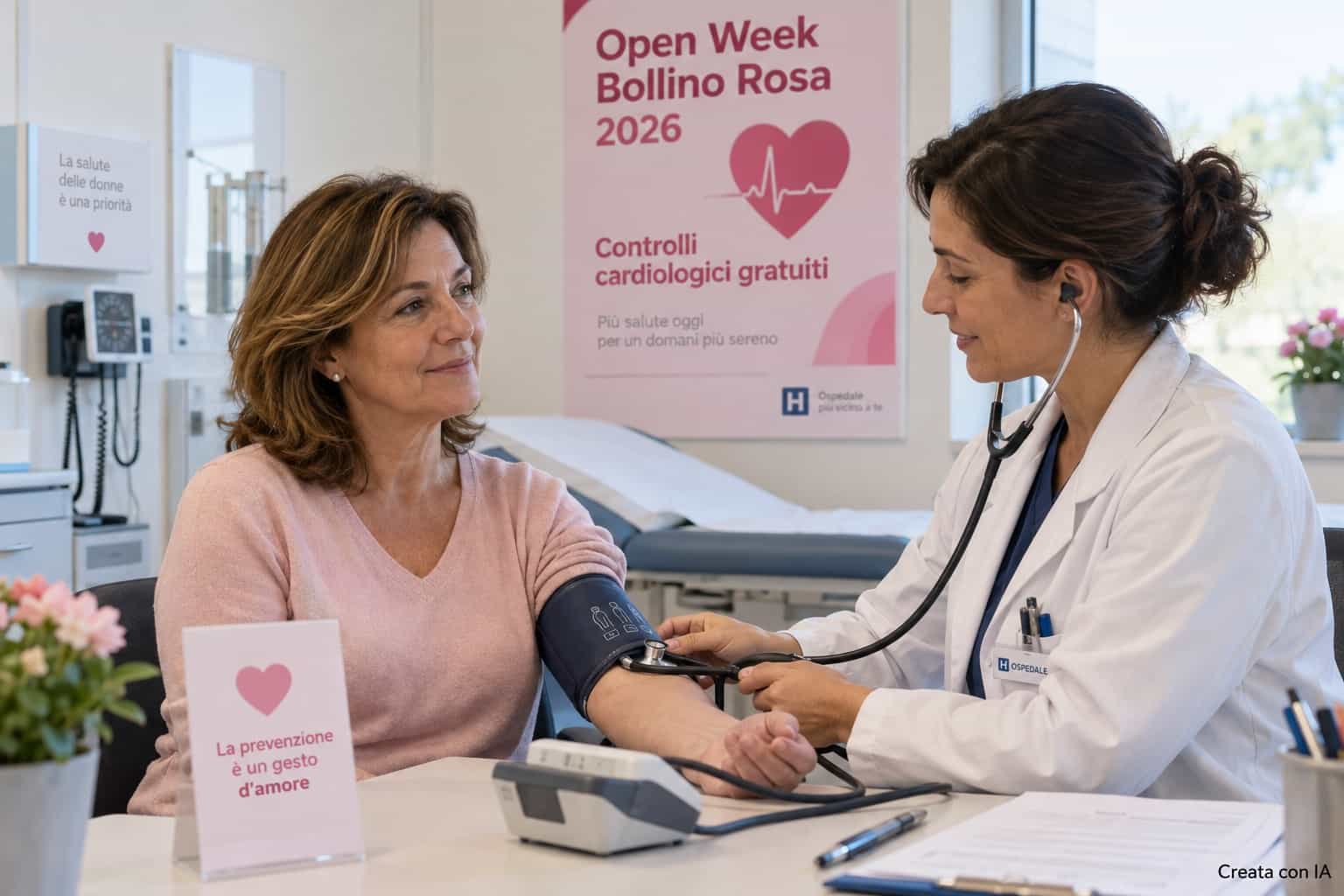 Donna durante un controllo cardiovascolare gratuito in un ospedale aderente all’Open Week Bollino Rosa 2026.