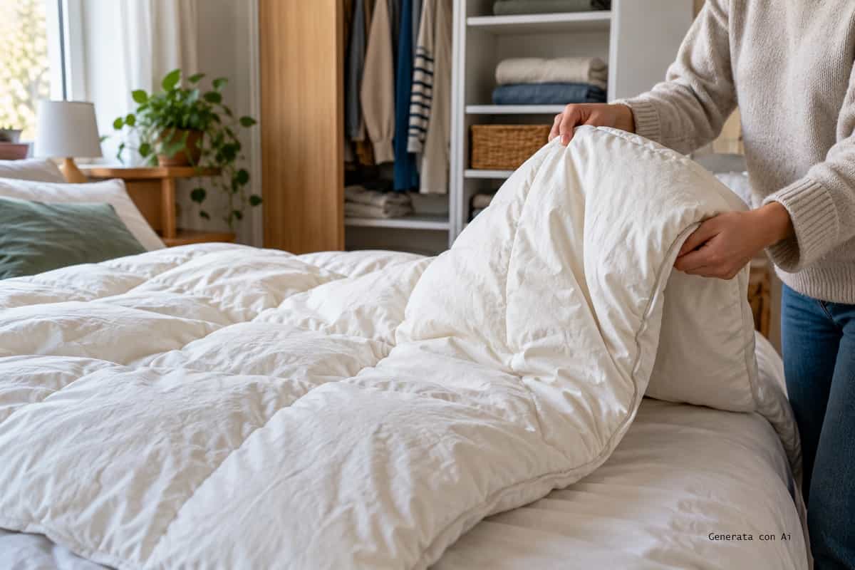 Piumone rimasto chiuso per mesi? Prima di metterlo sul letto controlla odore, umidità e imbottitura.