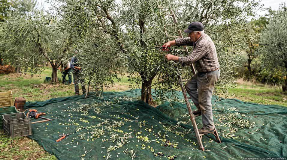 potatura delle olive durante la raccolta