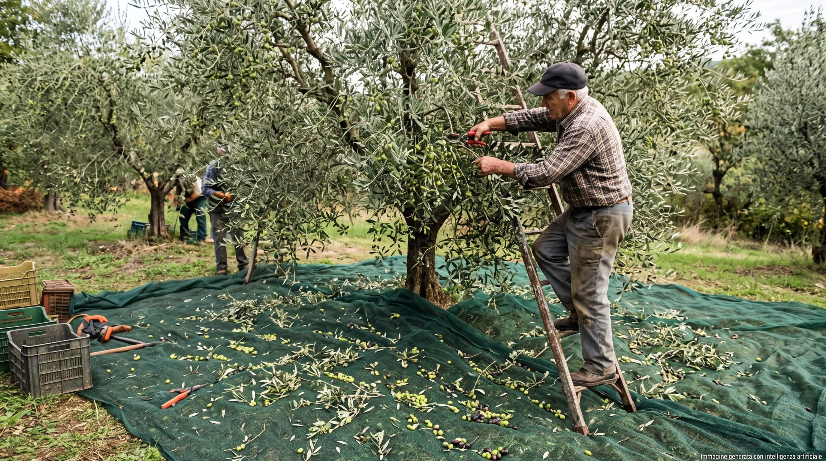 potatura delle olive durante la raccolta